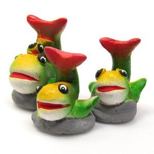 Handmade Fish Family Miniature Clay Figurines Set of 3 plus Baby